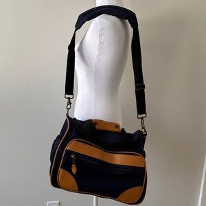 L L Bean Weekender Canvas & Leather Carry-on Overnight Shoulder Bag Blue Travel